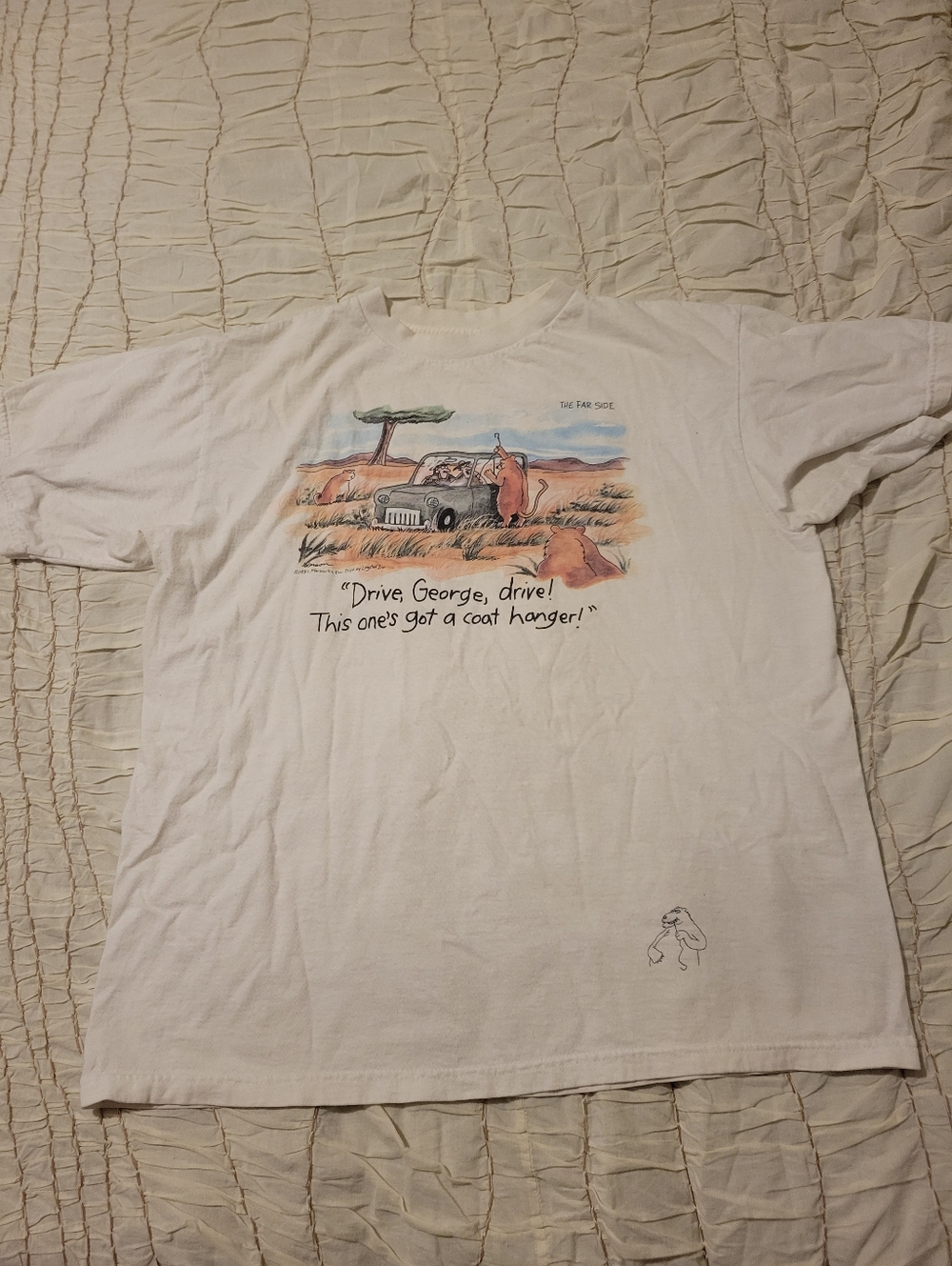 White Graphic Tee with Vintage Cartoon Illustration